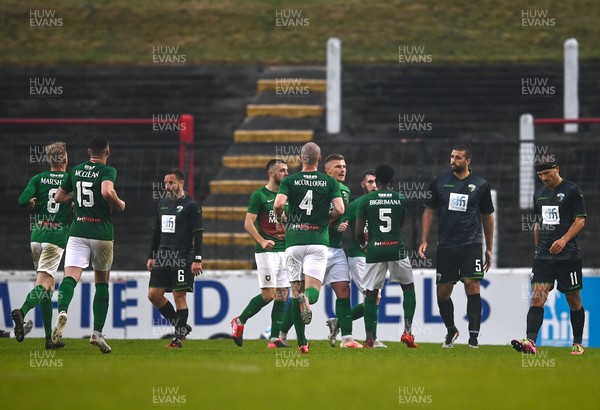 080721 Glentoran v The New Saints, UEFA Europa Conference League First Qualifying Round First Leg - New Saints players react after conceding their first goal to Jamie McDonagh of Glentoran
