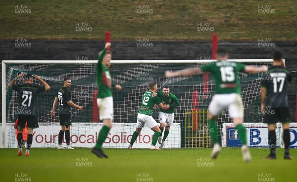 080721 Glentoran v The New Saints, UEFA Europa Conference League First Qualifying Round First Leg - Jamie McDonagh of Glentoran celebrates after scoring his side's first goal