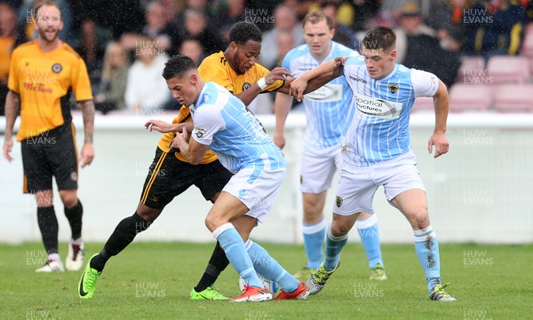 220717 - Gloucester City v Newport County - Pre Season Friendly - Lamar Reynolds of Newport County can't get through the Gloucester defence