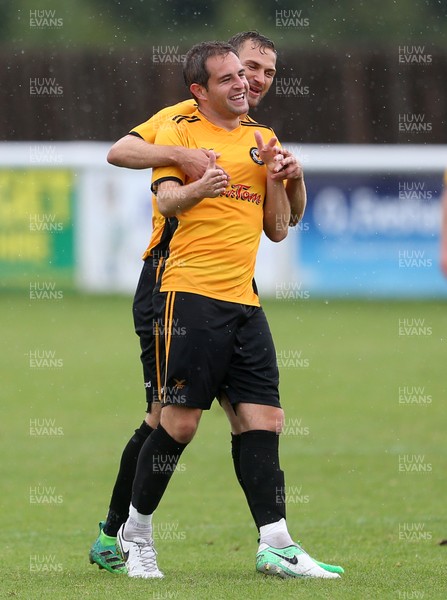 220717 - Gloucester City v Newport County - Pre Season Friendly - Matt Dolan of Newport County celebrates scoring a goal with team mates