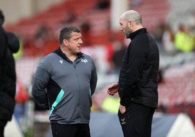 120424 - Gloucester v Ospreys - European Challenge Cup Quarter Final - Ospreys Head Coach Toby Booth and Gloucester Head Coach George Skivington 