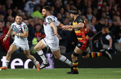 120424 - Gloucester v Ospreys - European Challenge Cup Quarter Final - Owen Williams of Ospreys is tackled by Lewis Ludlow of Gloucester 