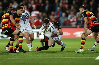 120424 - Gloucester v Ospreys - European Challenge Cup Quarter Final - Jack Walsh of Ospreys is tackled by Jonny May of Gloucester 