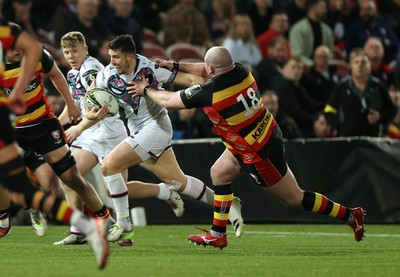 120424 - Gloucester v Ospreys - European Challenge Cup Quarter Final - Owen Watkin of Ospreys is tackled by Fraser Balmain of Gloucester 