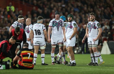 120424 - Gloucester v Ospreys - European Challenge Cup Quarter Final - Ospreys look on during the game