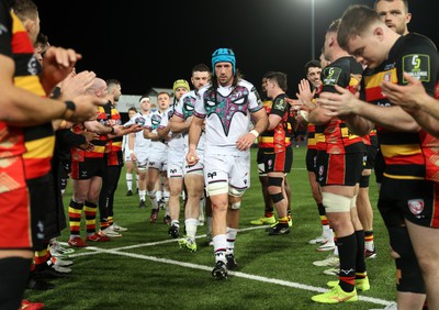 120424 - Gloucester v Ospreys - European Challenge Cup Quarter Final - Justin Tipuric of Ospreys leads the team through the tunnel at full time