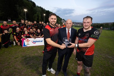 070525 - Glyncoch RFC Presentation - Admiral National League 6 East B - Captains Daniel Griffiths and Callum Hall with WRU representative Roy Wilkinson