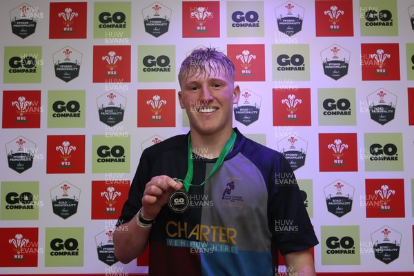 290324 - Gowerton v Cardiff Quins - WRU Boys U18 Bowl Final - Quins Lloyd Lucas with his Man of The Match medal
