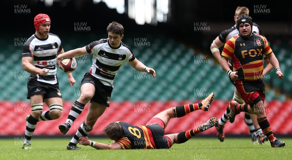 230416 - WRU - Plate Final - Gowerton Youth v Brynmawr Youth - Callum Carsen of Gowerton goes past Zachary Stuart of Brynmawr