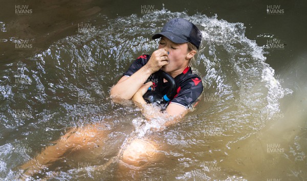 150722 - Wales Women’s rugby squad training session at The Green Mile, Cardiff - Alisha Butchers takes on the submersion pool