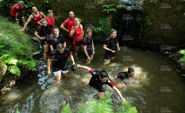 150722 - Wales Women’s rugby squad training session at The Green Mile, Cardiff - Wales team members negotiate the submersion pool