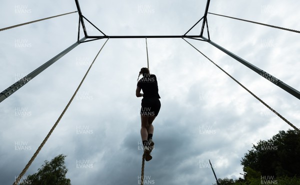 150722 - Wales Women’s rugby squad training session at The Green Mile, Cardiff - Members of the Wales Women’s team take on the rope climb