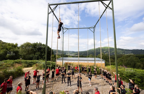 150722 - Wales Women’s rugby squad training session at The Green Mile, Cardiff - Members of the Wales Women’s team take on the rope climb
