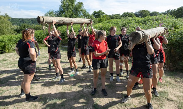 150722 - Wales Women’s rugby squad training session at The Green Mile, Cardiff - The Wales Women rugby squad train on the Green Mile course by completing the course in the woods near Cardiff carrying a log
