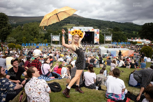 200821 - Picture shows people enjoying the second day of the Greenman Festival in Crickhowell, South Wales