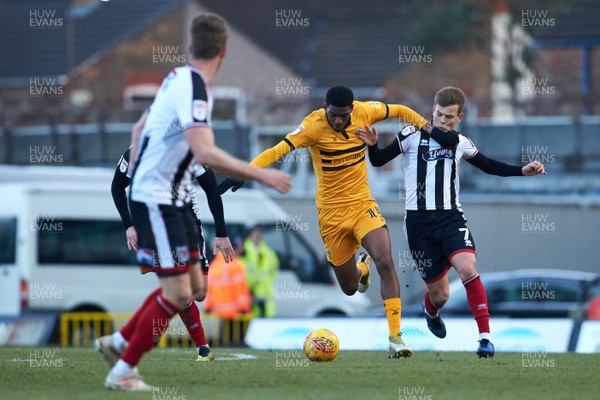 020219 - Grimsby Town v Newport County - Sky Bet League 2  Newport's Tyreeq Bakinson holds off Grimsby's Jake Hessenthaler
