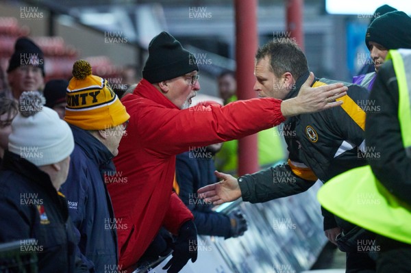 020219 - Grimsby Town v Newport County - Sky Bet League 2 -  Disgruntled Newport fan 'chats' with manager Michael Fynn
