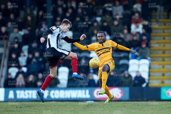 020219 - Grimsby Town v Newport County - Sky Bet League 2 -  Grimsby's Jake Hessenthaler clears the ball from Newport's Vashon Neufville