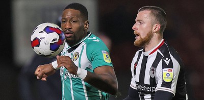 070323 - Grimsby Town v Newport County - Sky Bet League 2 - Omar Bogle of Newport County and Niall Maher of Grimsby Town