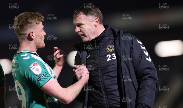 070323 - Grimsby Town v Newport County - Sky Bet League 2 - Manager Graham Coughlan of Newport County with Will Evans of Newport County at the end of the match 
