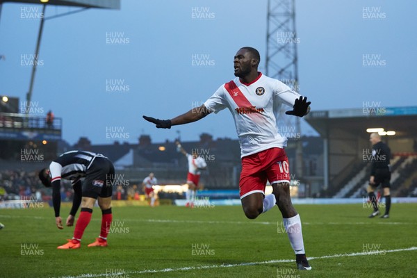 130118 - Grimsby Town v Newport County - Sky Bet League Two -  Frank Nouble celebrates his goal, Newport's second