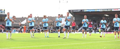 160825 - Grimsby Town v Newport County - Sky Bet League 2 - Team applaud travelling fans at the end of the match