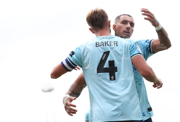 160825 - Grimsby Town v Newport County - Sky Bet League 2 - Matt Baker of Newport celebrates goal with Courtney Baker-Richardson of Newport
