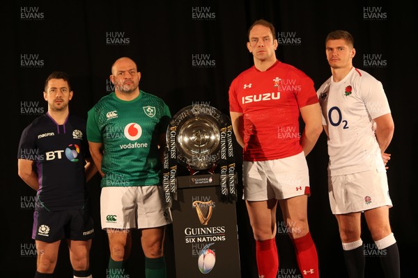 230119 - Guinness 6 Nations Launch at the Hurlingham Club - Triple Crown Greig Laidlaw of Scotland, Rory Best of Ireland, Alun Wyn Jones of Wales and Owen Farrell of England