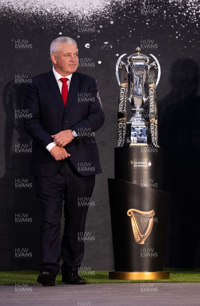 230123 - Guinness 6 Nations Launch at County Hall, London - Wales Head Coach Warren Gatland at the open photo call with the trophy