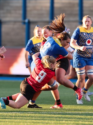 271225 - Gwalia Lightning v Brython Thunder, Celtic Challenge - Bryonie King of Gwalia Lightning is tackled by Seren Lockwood of Brython Thunder