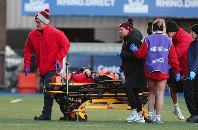271225 - Gwalia Lightning v Brython Thunder, Celtic Challenge - Amelia Tutt of Brython Thunder is stretchered off with an injury