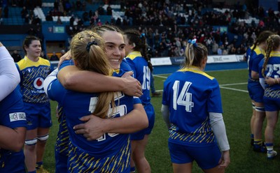 271225 - Gwalia Lightning v Brython Thunder, Celtic Challenge - Bryonie King of Gwalia Lightning with Catherine Richards of Gwalia Lightning at the end of the match