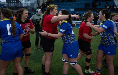 271225 - Gwalia Lightning v Brython Thunder, Celtic Challenge - Players congratulate each other at the end of the match