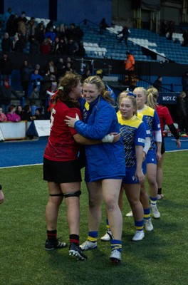 271225 - Gwalia Lightning v Brython Thunder, Celtic Challenge - Natalia John of Brython Thunder and Alaw Pyrs of Gwalia Lightning at the end of the match