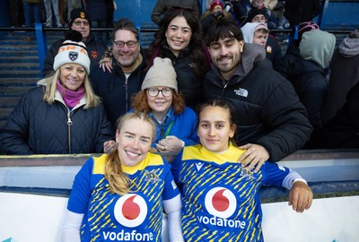 271225 - Gwalia Lightning v Brython Thunder, Celtic Challenge - Catherine Richards of Gwalia Lightning and Carys Hughes of Gwalia Lightning with family and friends at the end of the match