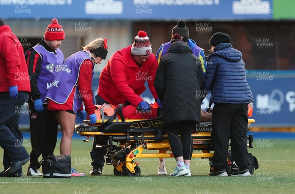 271225 - Gwalia Lightning v Brython Thunder, Celtic Challenge - Amelia Tutt of Brython Thunder is stretchered off with an injury