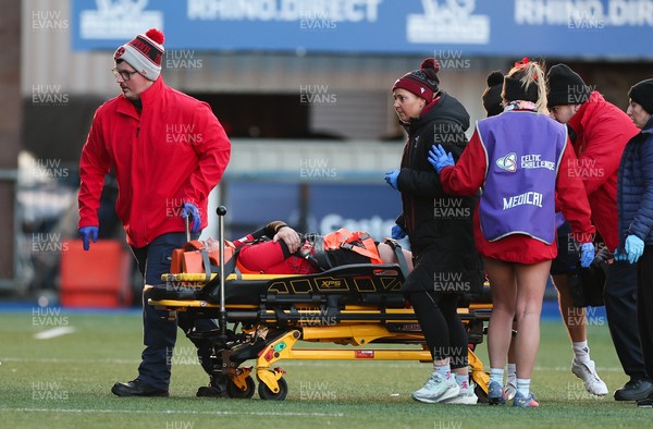 271225 - Gwalia Lightning v Brython Thunder, Celtic Challenge - Amelia Tutt of Brython Thunder is stretchered off with an injury