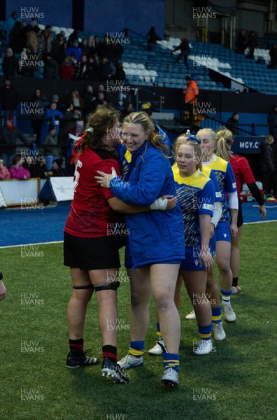 271225 - Gwalia Lightning v Brython Thunder, Celtic Challenge - Natalia John of Brython Thunder and Alaw Pyrs of Gwalia Lightning at the end of the match