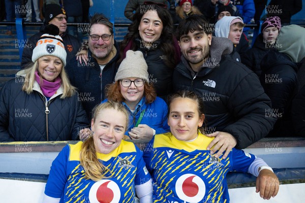 271225 - Gwalia Lightning v Brython Thunder, Celtic Challenge - Catherine Richards of Gwalia Lightning and Carys Hughes of Gwalia Lightning with family and friends at the end of the match