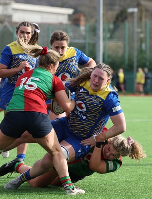 140226 - Gwalia Lightning v Clovers, Celtic Challenge - Alaw Pyrs of Gwalia Lightning is tackled just short of the line