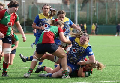 140226 - Gwalia Lightning v Clovers, Celtic Challenge - Alaw Pyrs of Gwalia Lightning is tackled just short of the line