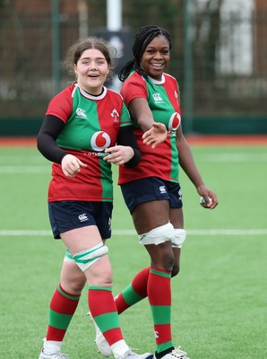 140226 - Gwalia Lightning v Clovers, Celtic Challenge - Jemima Adams Verling of Clovers and Faith Oviawe of Clovers at the end of the match