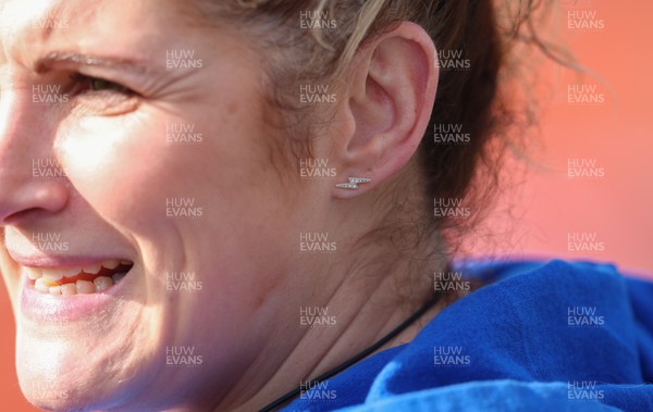 140226 - Gwalia Lightning v Clovers, Celtic Challenge - Lightning symbol earrings worn by Gwalia Lightning head coach Catrina Nicholas-McLaughlin