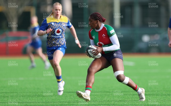 140226 - Gwalia Lightning v Clovers, Celtic Challenge - Chisom Ugwueru of Clovers takes the ball