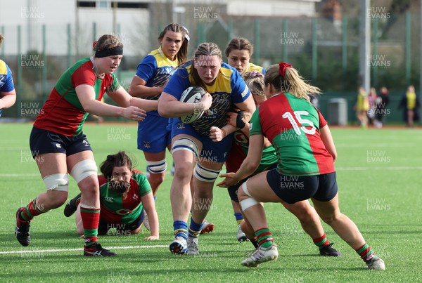 140226 - Gwalia Lightning v Clovers, Celtic Challenge - Alaw Pyrs of Gwalia Lightning is tackled just short of the line
