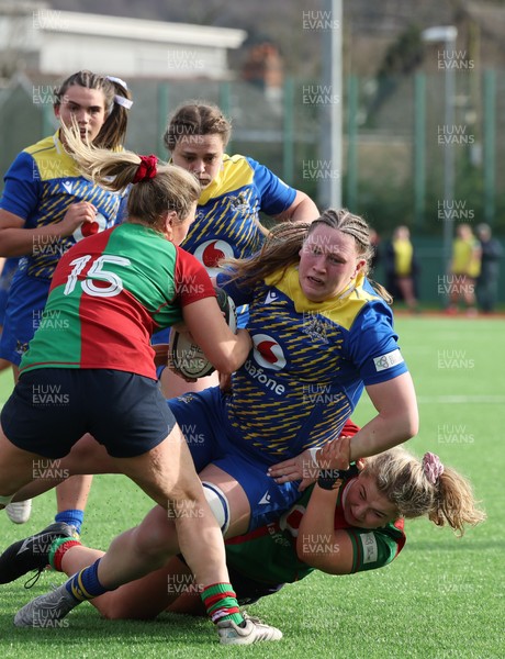 140226 - Gwalia Lightning v Clovers, Celtic Challenge - Alaw Pyrs of Gwalia Lightning is tackled just short of the line