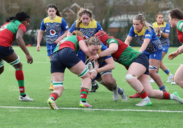 140226 - Gwalia Lightning v Clovers, Celtic Challenge - Alaw Pyrs of Gwalia Lightning is tackled just short of the line