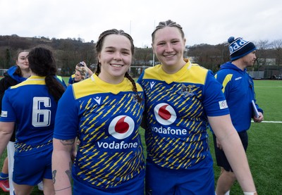 170126 - Gwalia Lightning v Edinburgh Rugby, Celtic Challenge - Maisie Davies of Gwalia Lightning and Alaw Pyrs of Gwalia Lightning at the end of the match