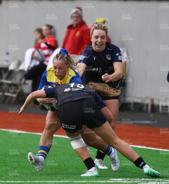 210226 - Gwalia Lightning v Glasgow - Celtic Challenge - Kelsie Webster tackled by Millie Warren