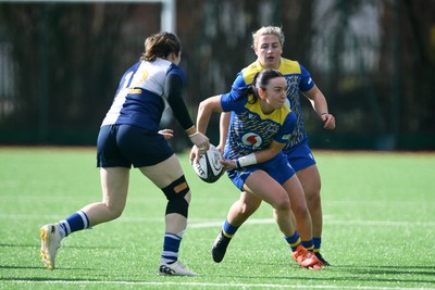280226 - Gwalia Lightning v Wolfhounds - Celtic Challenge - Sian Jones of Gwalia Lightning is challenged by Eve Higgins of Wolfhounds